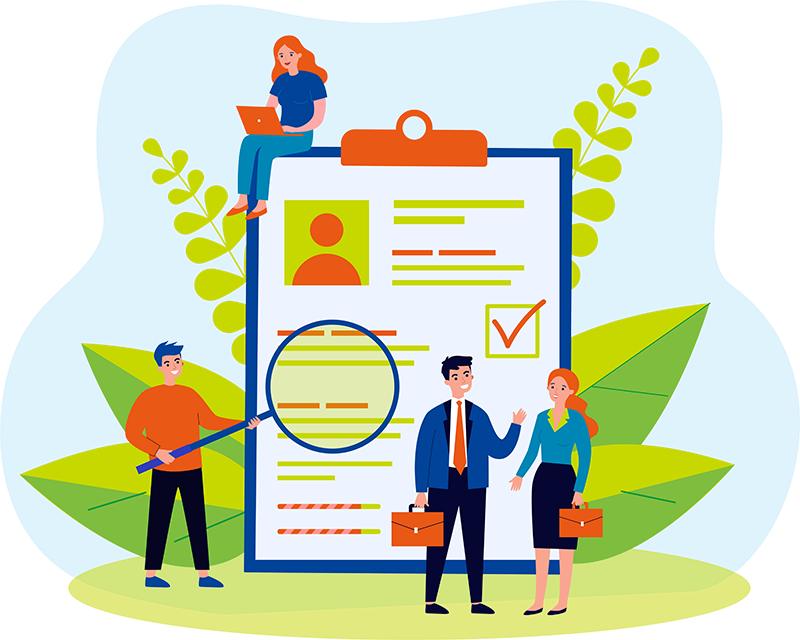 graphic of people with a clipboard 